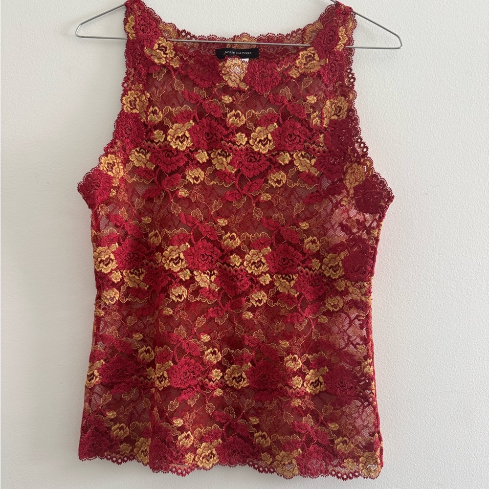 Josie Natori Red And Gold Lace Tanktop